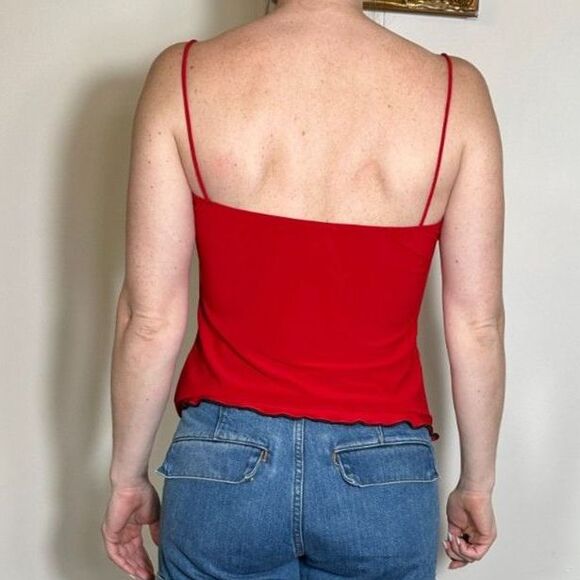 Vintage Y2K Red and Black Lace Spaghetti Straps Top Size Large - Picture 4 of 6